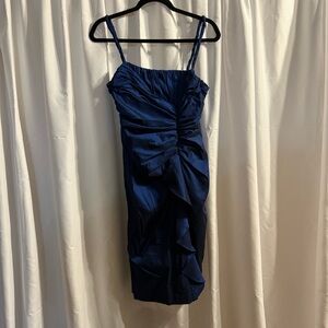 Adrianna Papell Midnight Blue Ruched Midi Dress - Size 12